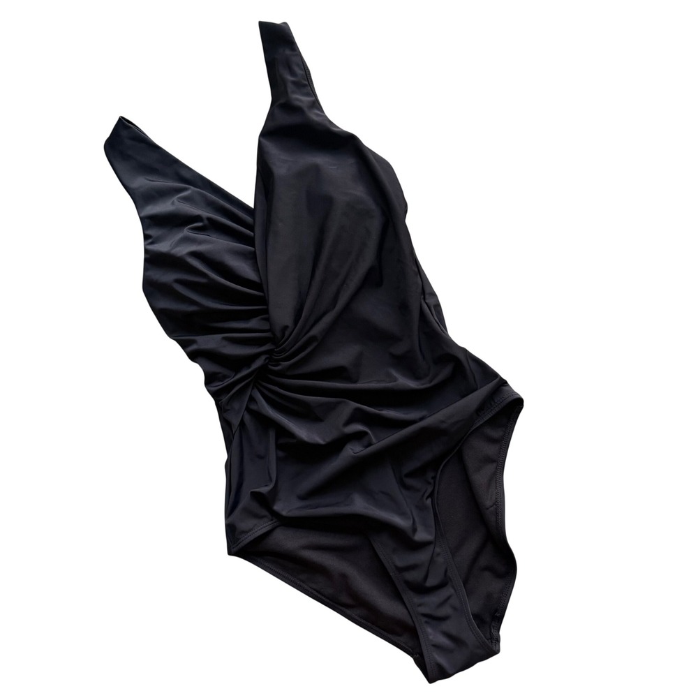 Women's Black One Piece Swimsuit‎ Small Ruched V-Neck Swim tummy control classic